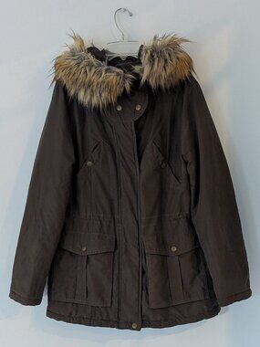 DKNY Anorak Coat Faux Fur Hooded Coat
